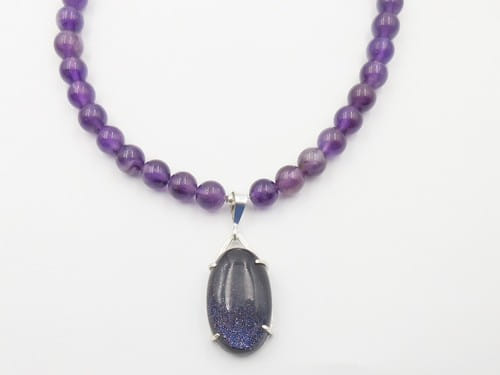 Click to view detail for DKC-1080 Necklace Amethyst beads and Goldstone pendant $225